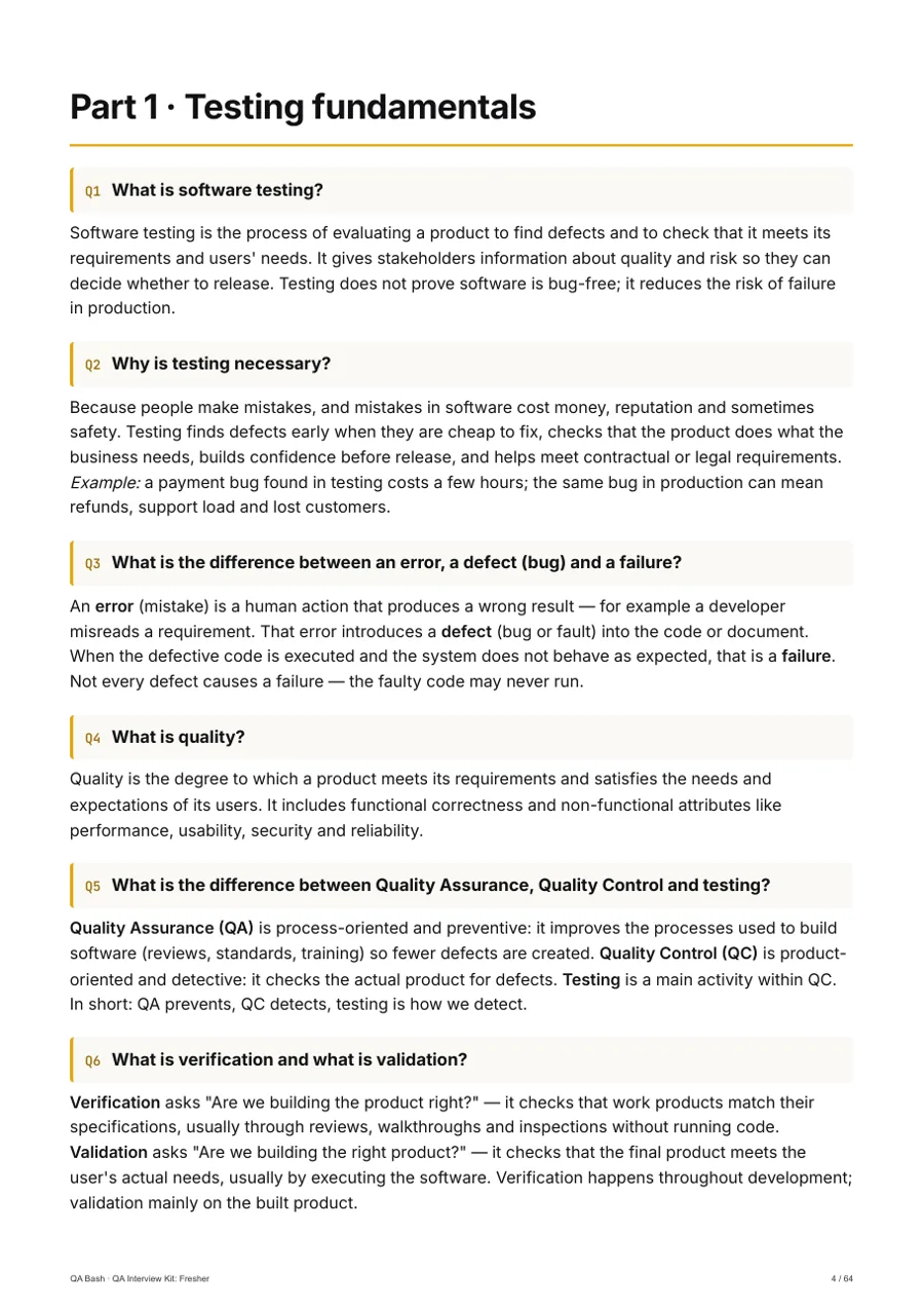 QA Interview Kit: Fresher — inside page